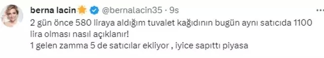 Berna Laçin'den Tuvalet Kağıdı Zammına Tepki: İkiye Katlandı Fiyatlar