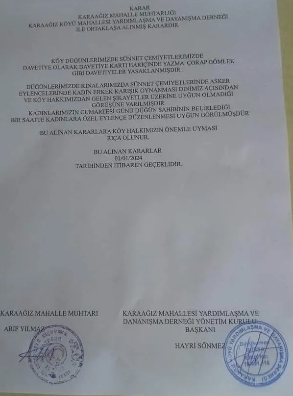 Bursa'da Muhtardan Düğünlere Kadın Erkek Yasağı