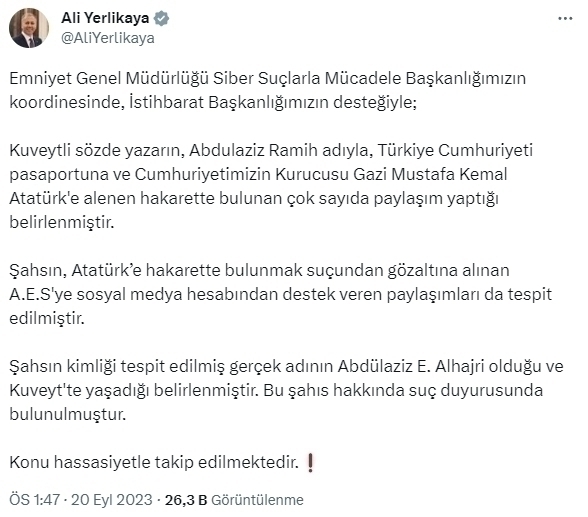 Kuveytli Abdulaziz Ramih İçin Atatürk'e Hakaret Suçlaması