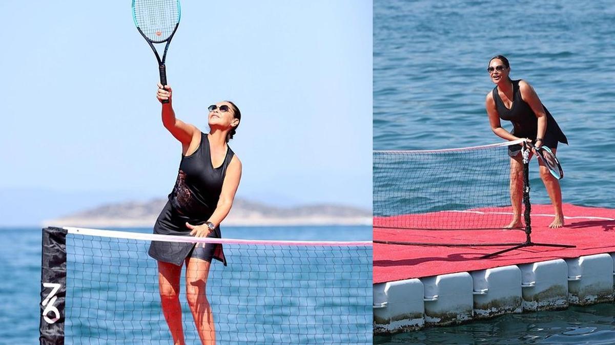 Hülya Avşar, Bodrum'da Denizin Ortasında Tenis Oynadı!