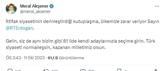 Erdoğan'dan İyi Parti'ye Çağrı: Katılmak İsteyen Herkese Kapımız Açık