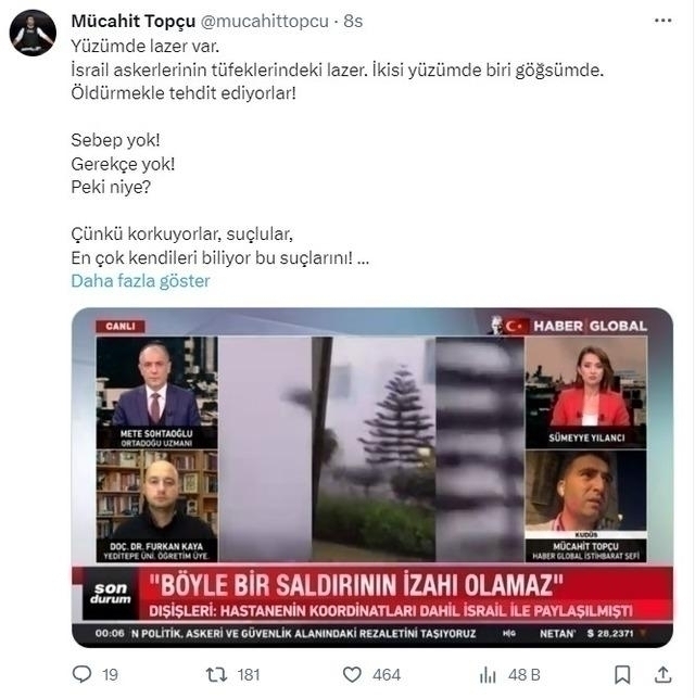 İsrail Askerlerinin Lazer Tehdidi: Gazeteci Mücahit Topçu Canlı Yayında Hedef Alındı