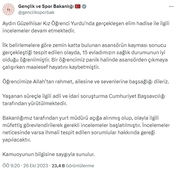 Asansör Kazasında Ölen Üniversiteli Genç Kız İçin Kyk Yurt Müdürü Açığa Alındı!