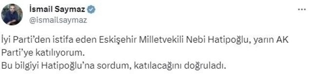 İyi Parti Milletvekili İdris Nebi Hatipoğlu Ak Parti'ye Geçiyor