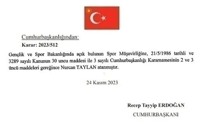 Erdoğan'dan Yeni Atama Ve Görevden Alma Kararı! Milli Halterci Nurcan Taylan Müşavir Oldu...