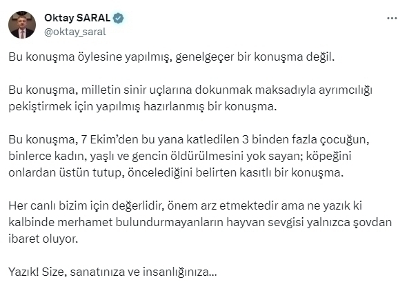 Ecem Erkek'in Sokak Hayvanları İçin Yaptığı Konuşmaya Oktay Saral'dan Tepki!