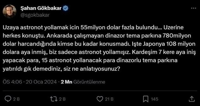 Şahan Gökbakar: Uzaya 15 Astronot Gönderecek Para Dinazorlu Parka Gitti!