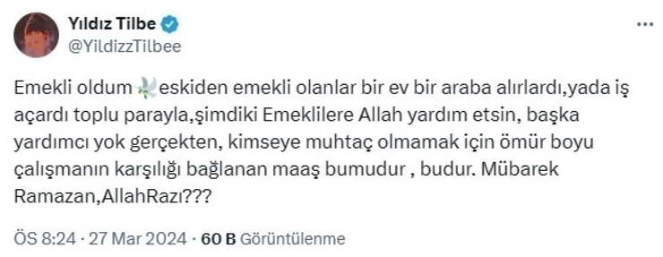 Ünlü Şarkıcı Yıldız Tilbe Emekli Maaşını Eleştirdi