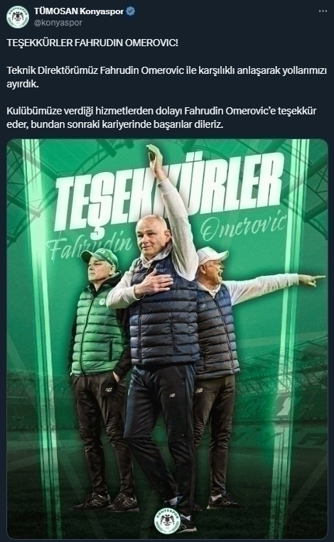 Konyaspor Teknik Direktörü Fahrudin Omerovic'le Yollarını Ayırdı!