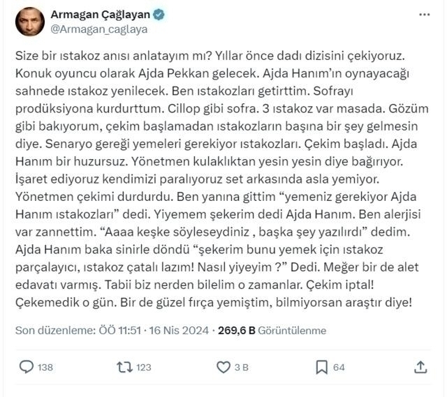 Armağan Çağlayan'dan Ajda Pekkan'la İlgili İstakoz Anısı