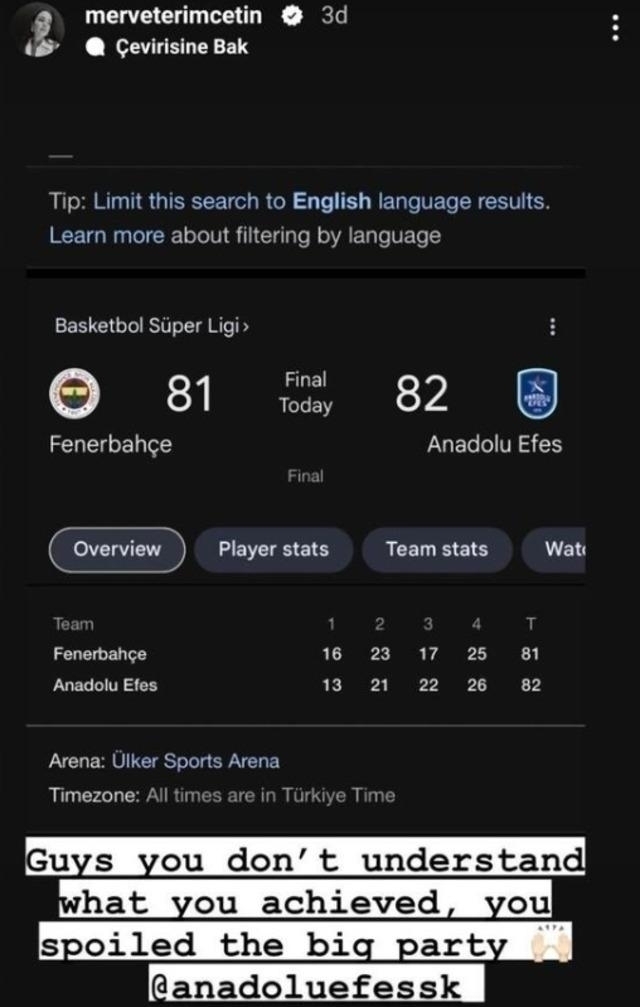 Merve Terim'den Fenerbahçe'ye Anlamlı Gönderme!