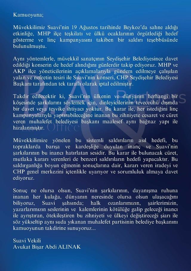 Beykoz’daki Saldırı Girişimi Sonrası Suavi'nin Konseri İptal Edildi, Baskılar Artıyor