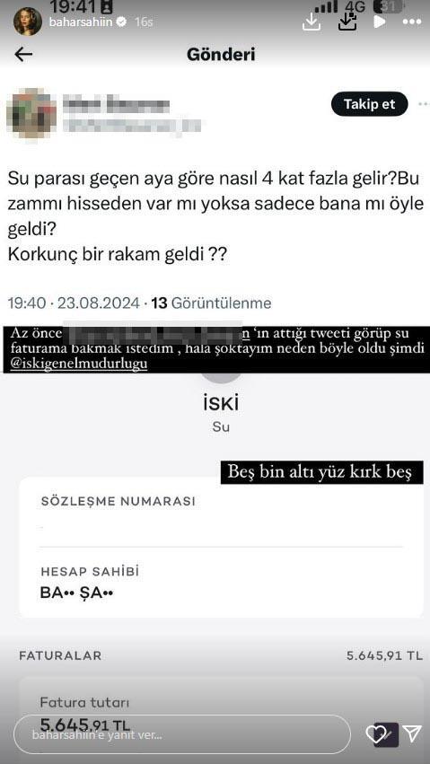 Bahar Şahin, 5 bin TL'lik su faturasına isyan etti: "Suyuma kaçak bağlandığını düşünüyorum"