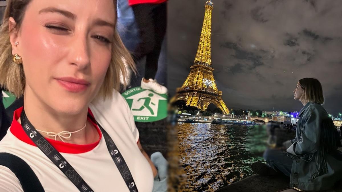 Hazal Kaya, Paris Olimpiyatları’nı ziyaret etti ve Eyfel Kulesi önünde poz verdi