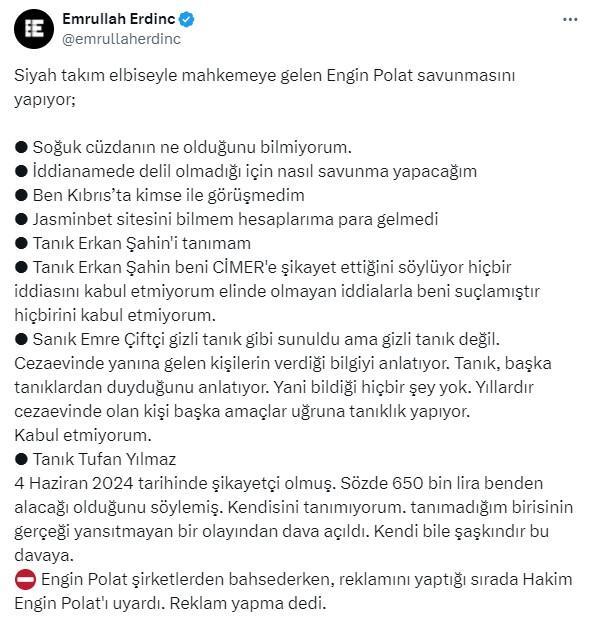 Engin Polat’ın Duruşmadaki Açıklamaları Hakimi Kızdırdı: "Reklam Yapma" Uyarısı Geldi