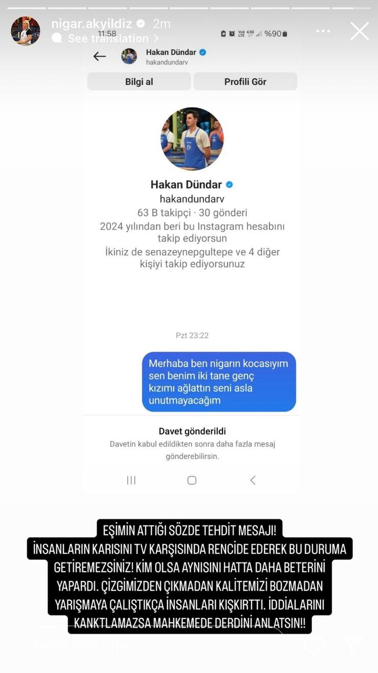MasterChef Nigar'ın Eşi Hakan'a Tehdit Mesajı Gönderildi, Olay Büyüyor!