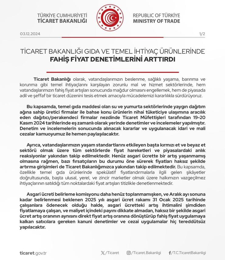 Bakanlık Fahiş Fiyat Denetimlerini Artırdı, Haksız Zam Yapanlara Cezalar Uygulanacak!