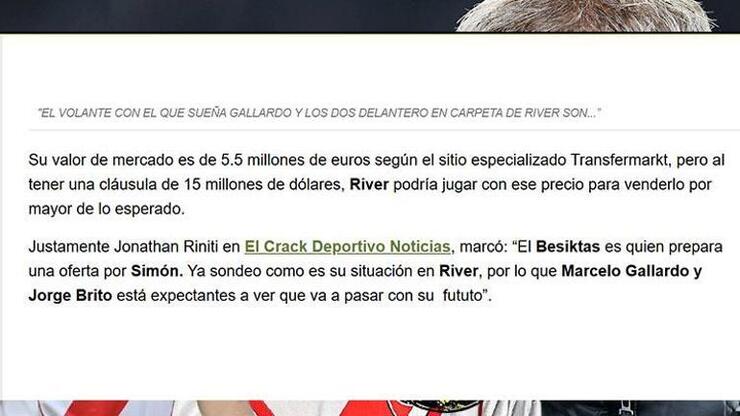 Beşiktaş, River Plate'ten Santiago Simon'u transfer etmek için teklif hazırlıyor