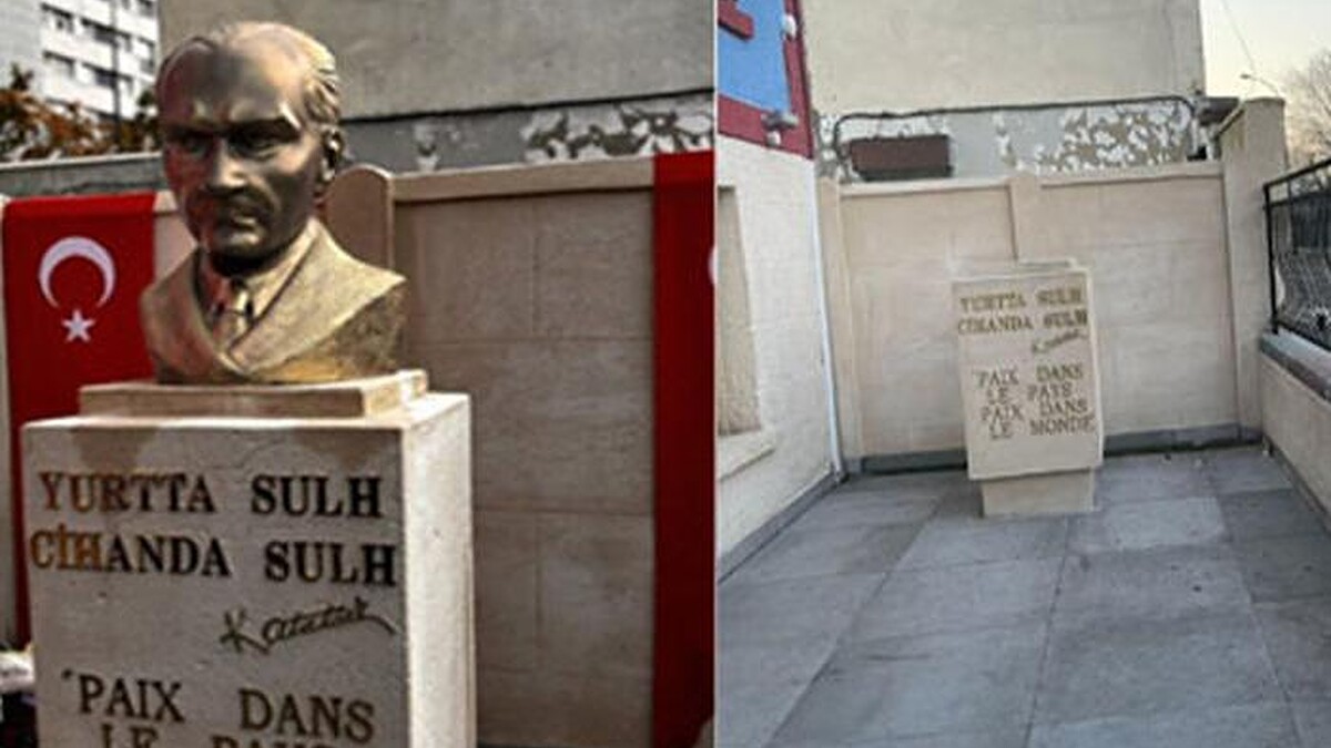 Paris'te Atatürk büstüne saldırı: PKK lehine sloganlar yazıldı!