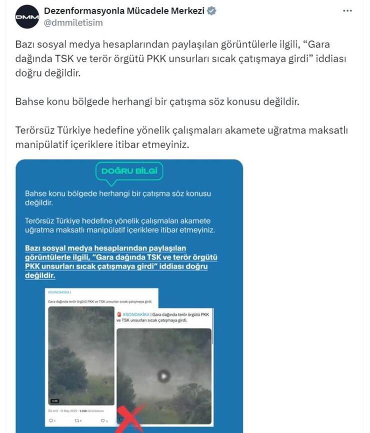İletişim Başkanlığı: Gara Dağında Çatışma İddiaları Yalanlandı