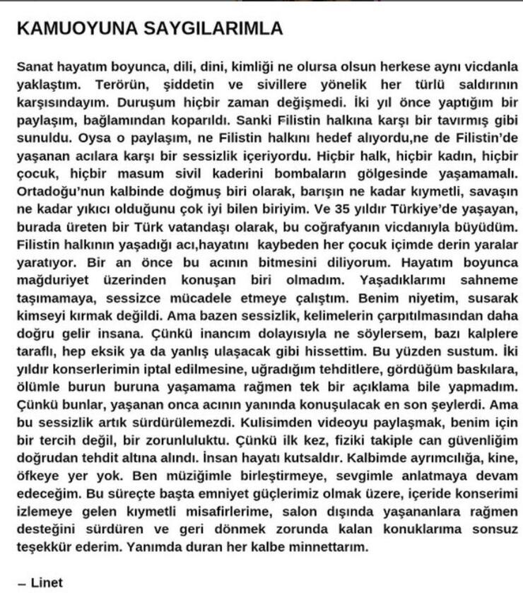 Linet'ten açıklama: 'Duruşum hiçbir zaman değişmedi!'