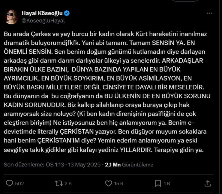 PKK'nın fesih kararı ve Hayal Köseoğlu'nun tepkileri gündemde