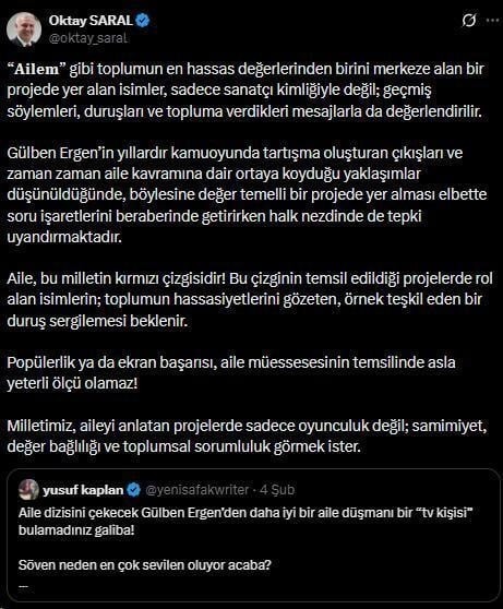 Gülben Ergen'in Ailem Rolü Cumhurbaşkanı Başdanışmanını Kızdırdı!