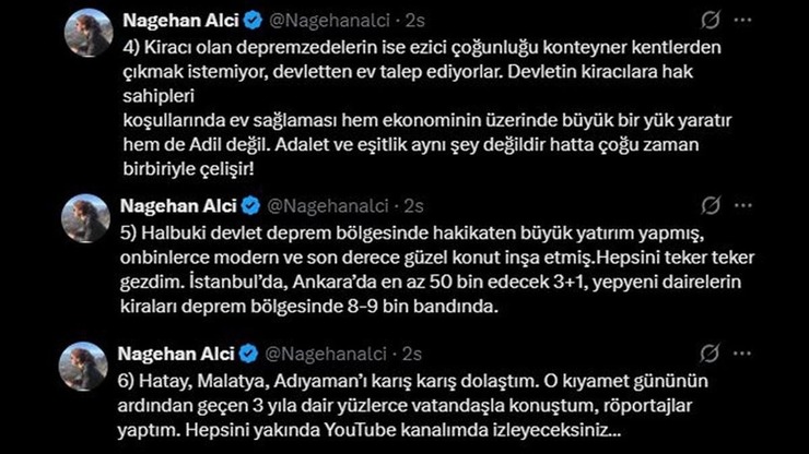 Nagehan Alçı'dan Depremzedeler İçin Rehavet Çıkışı