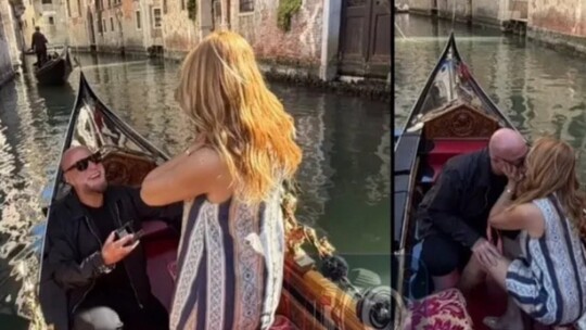 İş insanı Erol Özmandıracı, sevgilisi Elif Akbaş'a Venedik'te gondol gezisinde...