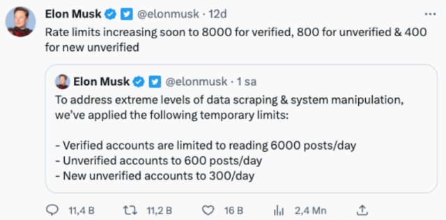 Elon Musk'ın Twitter'da Paylaşım Limiti Kararına Tepki