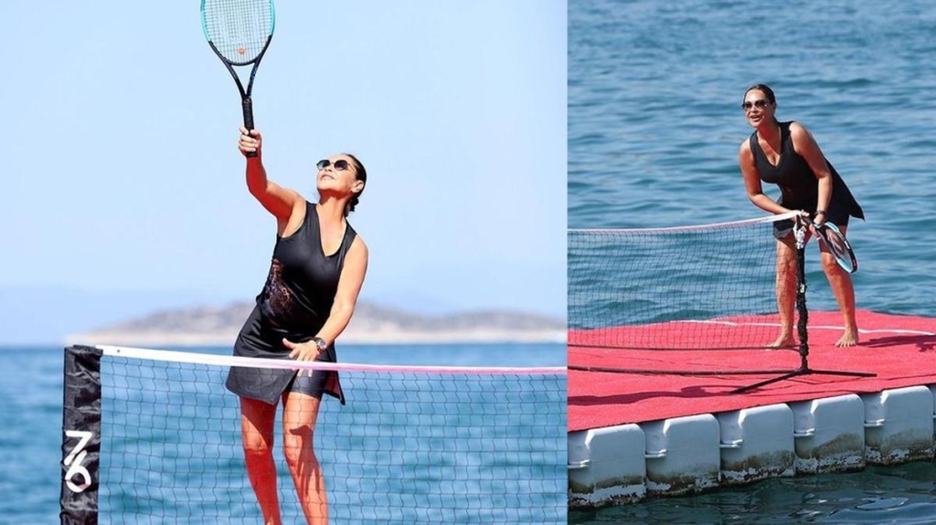 Hülya Avşar, Bodrum'da Denizin Ortasında Tenis Oynadı!
