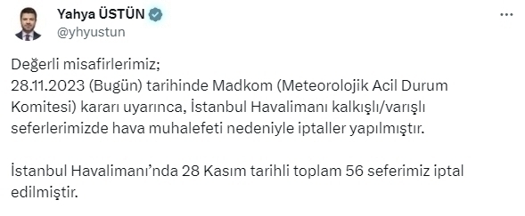 Thy Şiddetli Fırtına Sebebiyle İstanbul Seferlerini İptal Etti!