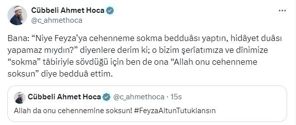 Cübbeli Ahmet Hoca, Avukat Feyza Altun'a Beddua Etti: Allah Onu Cehenneme Soksun